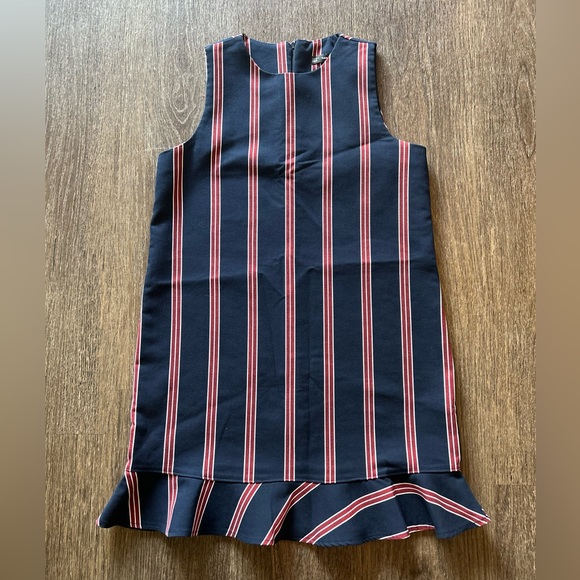Zara Trafaluc Collection Striped Shift Dress Ruffle Hem Red Blue Sleeveless - Picture 2 of 6